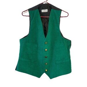 Vintage Green Corduroy Vest Mens Medium USA Made Satin Back Adjustable Strap